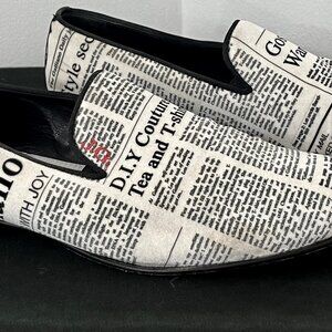 John Galliano Gazzette Newsprint Hard Bottom Loafer Black and White EU 42 US 9